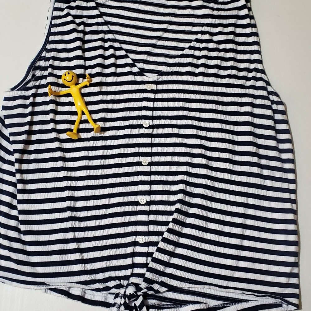 Loft Navy Striped Sleeveless Top with tie bottom - Picture 5 of 5